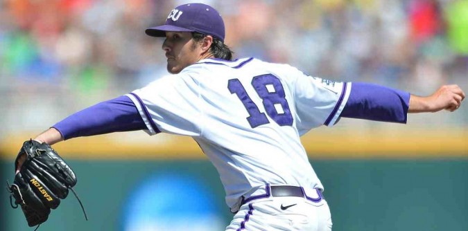 TCU's Preston Morrison (pictured) helped lead TCU to the 2014 College World Series, on a  pitching staff that included a left-hander with a similar name (Brandon Finngean, who a couple months later was pitching in the MLB World Series with the Kansas City Royals).