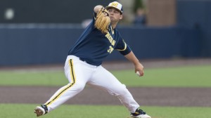 Rich Hill – one of the three lefthanders in the Dodgers postseason 4-man starting rotation – pictured during his college days at the University of Michigan.