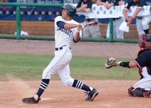 Current Astros centerfielder George Stringer, shown taking a rip a few years ago during his college career at the University of Connecticut.